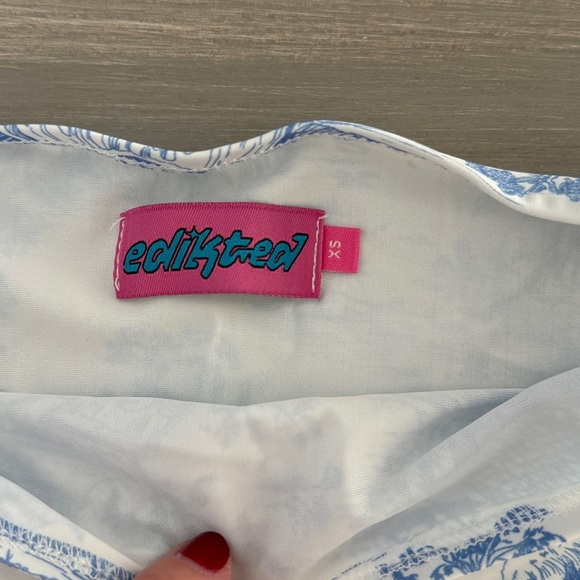 Edikted Delft Print Tube Top and Low- Rise Skirt Set - Picture 7 of 7